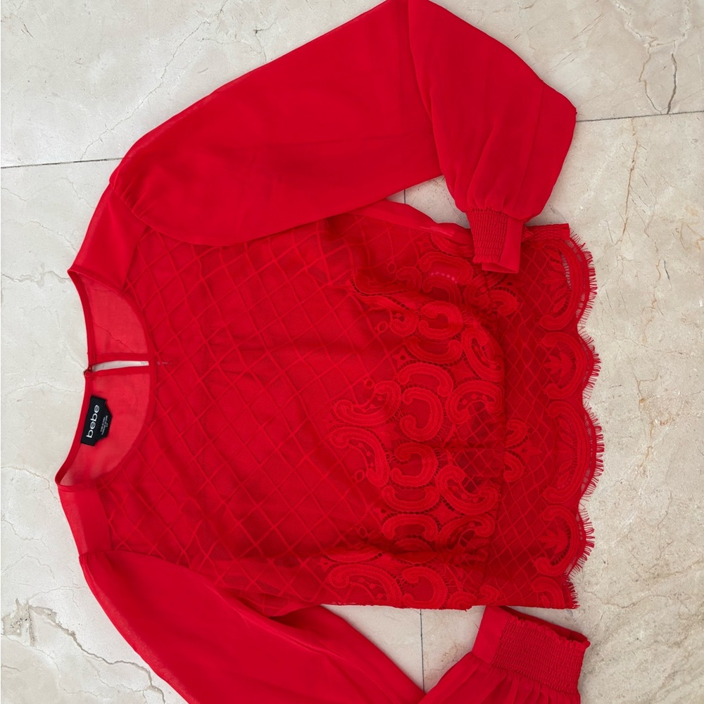 BEBE Red Lace Top